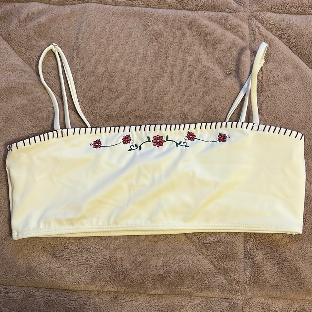 Large Tommy Embroidered Bandeau Bikini Top